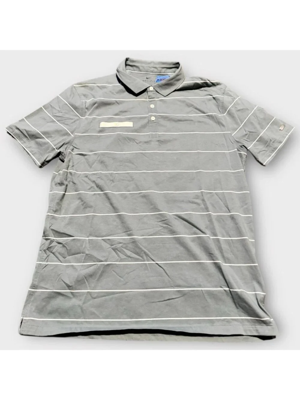 Nike Golf Dri-Fit White Light Grey Striped Polo Golf Casual Shirt Men Size LRG